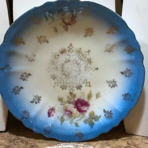 Victoria Carlsbad Austria Antique Rose, Blue & Gold Saucer